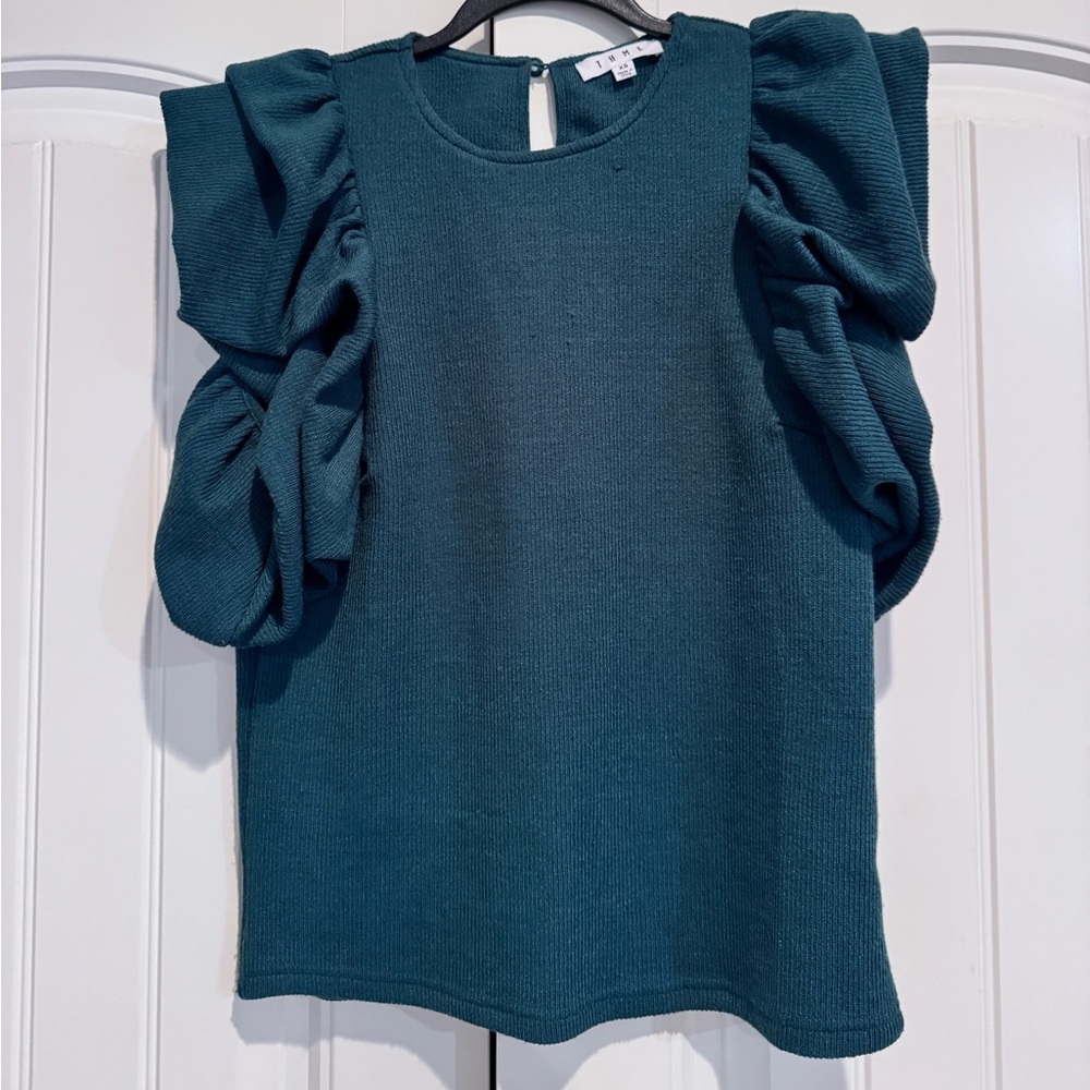 THML Teal Puff Sleeve Blouse